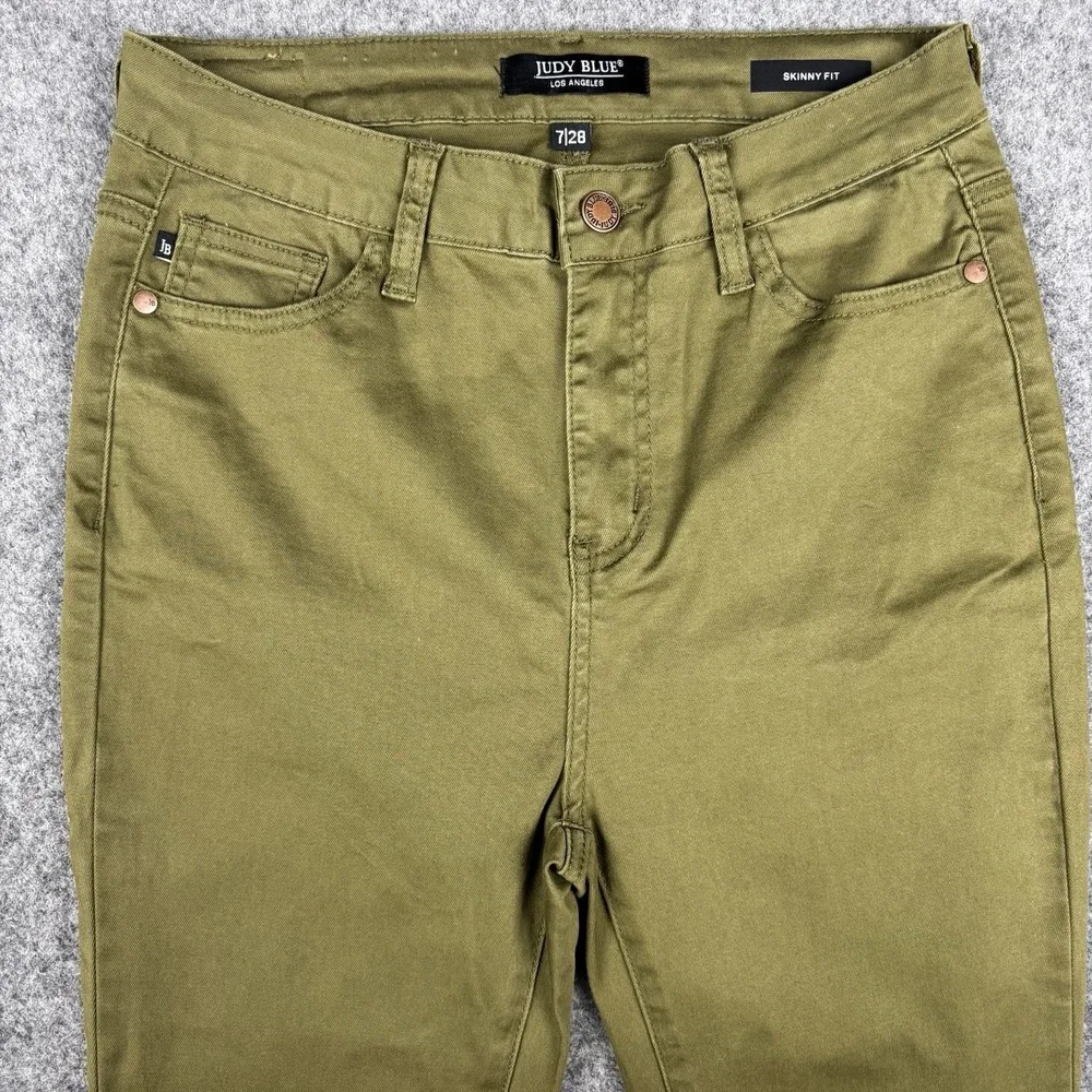 Judy Blue Los Angeles Jeans Women's 7/28 Skinny Fit Olive Green Trendy‎ Casual